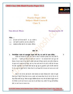 CBSE Class 10th Hindi Course B Practice Paper SA-1 2014