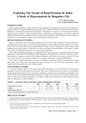IJM-Aug09-Article2-Exploring The Trends of Retail Formats in India: A Study of Hypermarkets in Bangalore City