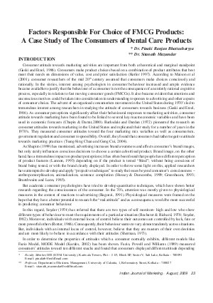 IJM-Aug09-Article3-Factors Responsible For Choice of FMCG Products: A Case Study of the Consumers of Dental Care Products