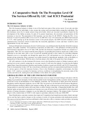 IJM-Aug09-Article6-A Comparative Study on the Perception Level of The Services Offered by LIC and ICICI Prudential