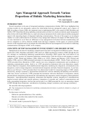 IJM-Aug09-Article7-Apex Managerial Approach Towards Various Proportions of Holistic Marketing Interactions