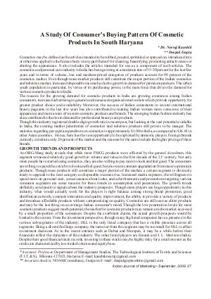 IJM-Sep09-Article4-A Study of Consumer's Buying Pattern of Cosmetic Products In South Haryana