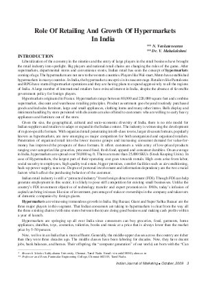 IJM-Oct09-Article1-Role of Retailing and Growth of Hypermarkets in India