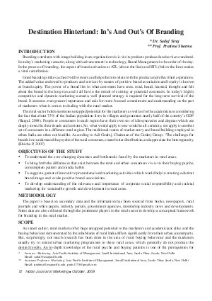 IJM-Oct09-Article2-Destination Hinterland : In's  And Out's of Branding