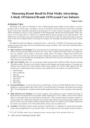 IJM-Oct09-Article4-Measuring Brand Recall in Print Media Advertising : A Study of Selected Brands of Personal Care Industry