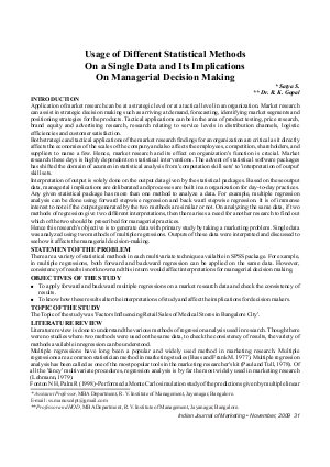 IJM-Nov09-Article6-Usage of Different Statistical Methods On a Single Data and Its Implications On Managerial Decision Making