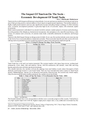 IJM-Nov09-Article7-The Impact of Tourism On The Socio-Economic Development of Tamil Nadu