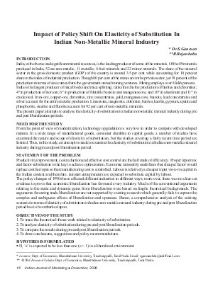 IJM-Dec09-Article3-Impact of Policy Shift On Elasticity of Substitution In Indian Non-Metallic Mineral Industry