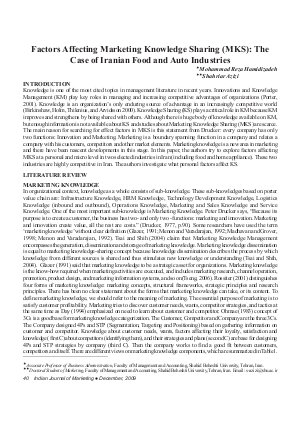 IJM-Dec09-Article7-Factors Affecting Marketing Knowledge Sharing (MKS): The Case of Iranian Food and Auto Industries