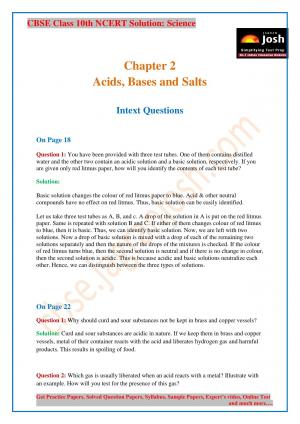 CBSE Class 10 NCERT Solution Science Acid Bases and Salts