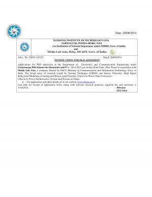 NIT, Goa Notified Admission to PhD Program 2014-15