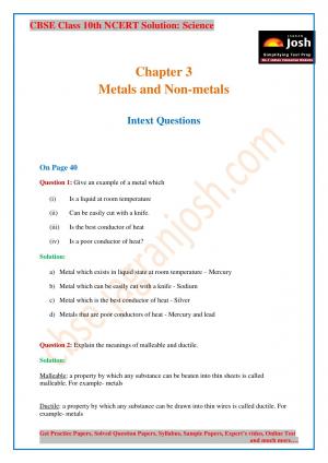 CBSE Class 10 NCERT Solution Science Metals and Non Metals