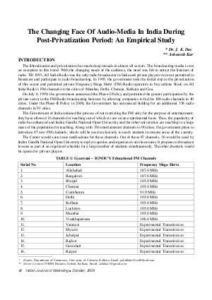 IJM-Oct09-Article7-The Changing Face of Audio-Media In India During Post Privatization Period :An Empirical Study
