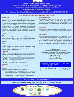 IIPM Notified Admission for PG Diploma and Certificate Courses in Management 2015