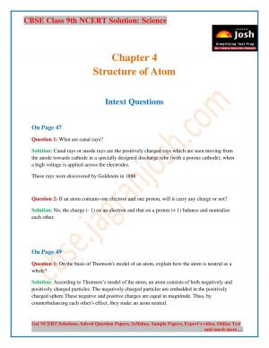 CBSE Class 9 NCERT Solution Science Structure of Atom