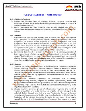 Goa CET Mathematics Syllabus