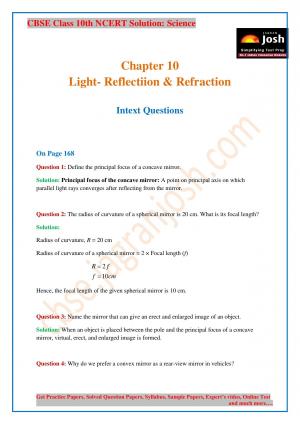 CBSE Class 10 NCERT Solution Science Light Reflection & Refraction