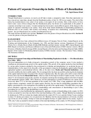 IJF-June09-Article5-Pattern of Corporate Ownership in India â€“ Effects of Liberalization