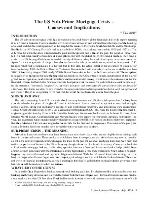 IJF-July09-Article1-The US Sub-Prime Mortgage Crisis - Causes and Implications