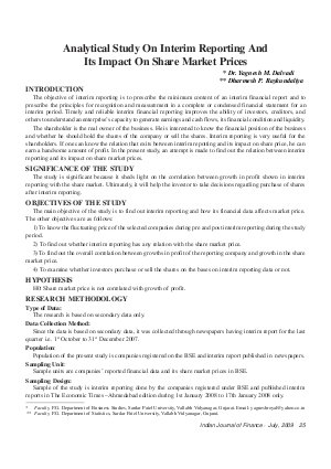 IJF-July09-Article4-Analytical Study On Interim Reporting and Its Impact On Share Market Price