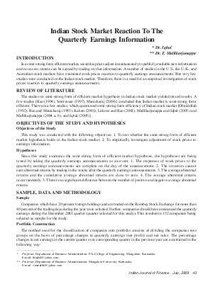IJF-July09-Article7-Indian Stock Market Reaction To The Quarterly Earnings Information