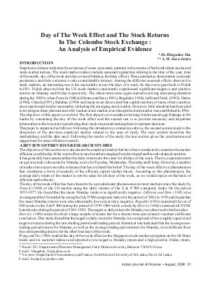 IJF-Aug09-Article4-Day of The Week Effect and The Stock Returns In The Colombo Stock Exchange : An Analysis of Empirical Evidence