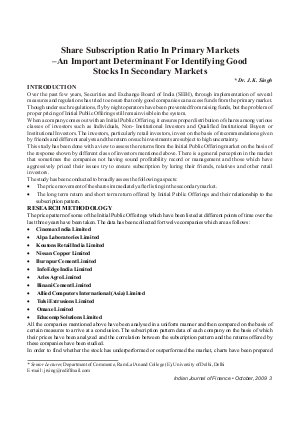 IJF-Oct09-Article1-Share Subscription Ratio in Primary Markets - An Important Determinant for Identifying Good Stocks in Secondary Markets