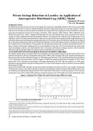 IJF-Oct09-Article4-Private Savings Behaviour in Lesotho : An Application of Autoregressive Distributed Lag(ARDL) Model