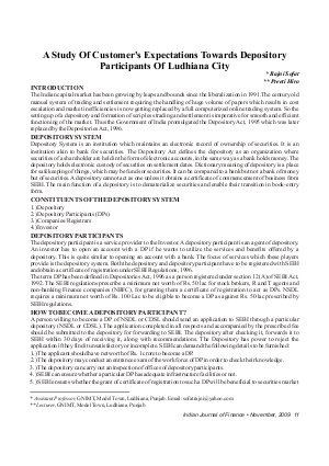 IJF-Nov09-Article2-A Study of Customer's Expectations Towards Depository Participants of Ludhiana City