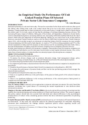 IJF-Nov09-Article3-An Empirical Study on Performance of Unit Linked Pension Plans of Selective Private Sector Life Insurance Companies