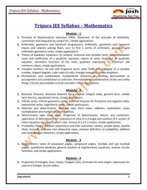 Tripura JEE Mathematics Syllabus