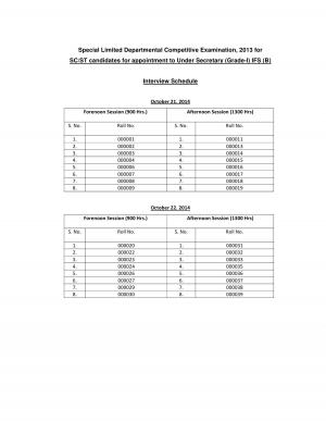 UPSC Declared Interview Schedule for Special Limited Departmental Competitive Examination 2013