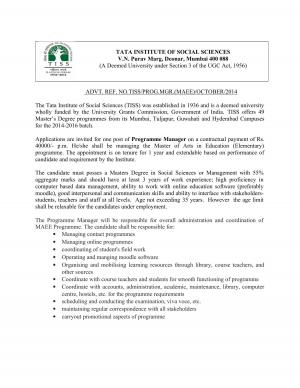 Programme Manager MA Edu 2014