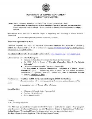 University of Calcutta announced admission for MBA programme 2015