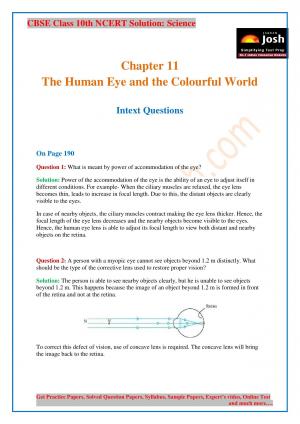 CBSE Class 10 NCERT Solution Science Human Eye and the Colourful World