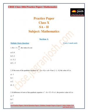 CBSE Class 10 Mathematics Practice Paper SA - II 2015