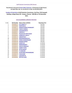 SSCSR Announced Interview Schedule for Senior Radio Technician Posts 2014