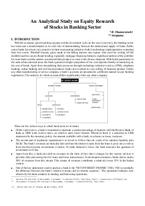 IJF-April-May08-Article5-An Analytical Study on Equity Research of Stocks in Banking Sector