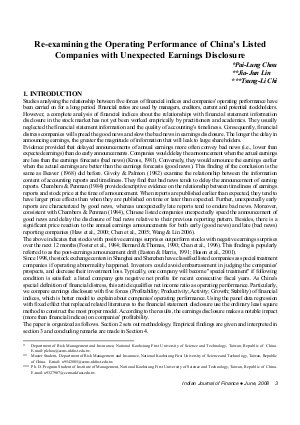IJF-June08-Article1-Re-examining the Operating Performance of China's Listed Companies with Unexpected Earnings Disclosure