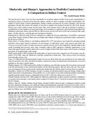 IJF-July08-Article5-Markowitz and Sharpe’s Approaches to Portfolio Construction – A Comparison in Indian Context