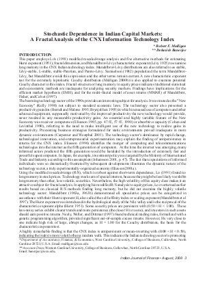 IJF-Aug08-Article1-Stochastic Dependence in Indian Capital Markets: a Fractal Analysis of the CNX Information Technology Index