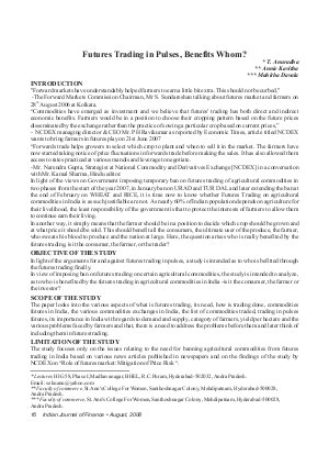 IJF-Aug08-Article2-Futures Trading In Pulses, Benefits Whom?