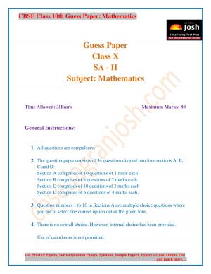 CBSE Class 10th Mathematics Guess Paper SA-II 2015