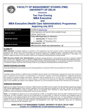 FMS University of Delhi Two Year Evening MBA Executive 2015