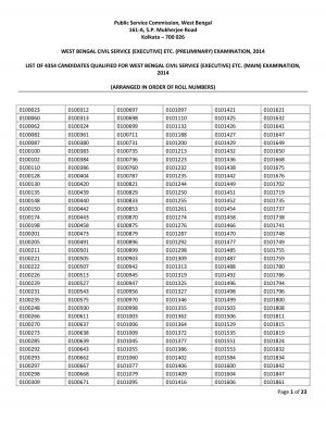 WBPSC Kolkata Announced Result for West Bengal Civil Service (Executive) Prelims Exam 2014