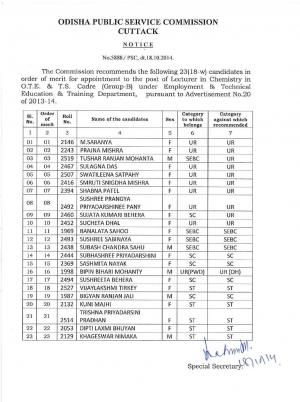 OPSC Announced Select List Appointment as Lecturer (Chemistry) Recruitment 2013