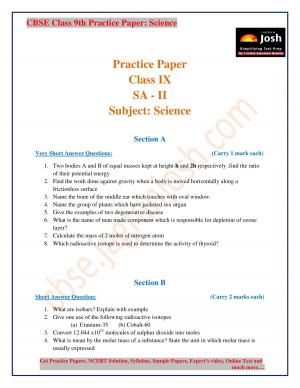 CBSE Class 9 Science Practice Paper SA - II 2015