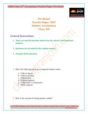 CBSE Class 12 Accountancy Practice Paper Pre-Board