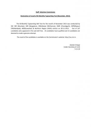 SSC Bi-Monthly Typewriting Test (November 2013): Result (1)