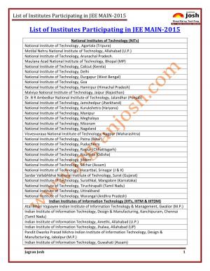List of Institutes Participating in JEE MAIN-2015